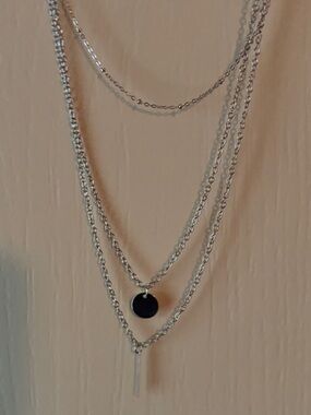Layered Silver Disc and Bar Necklace - Women's Jewelry